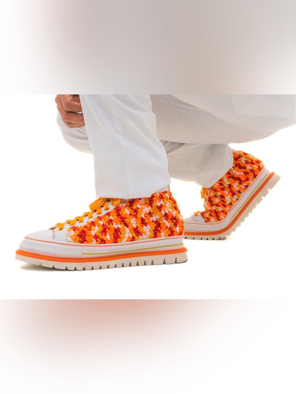 Krojay Fire Opal Hand Crochet High Top Platform Sneaker Orange Pink Yellow W8